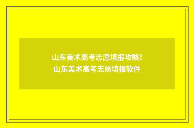 山东美术高考志愿填报攻略！ 山东美术高考志愿填报软件