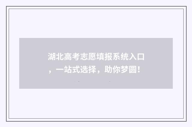 湖北高考志愿填报系统入口，一站式选择，助你梦圆！
