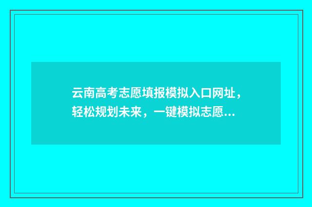 云南高考志愿填报模拟入口网址，轻松规划未来，一键模拟志愿填报！ 云南高考志愿填报2024