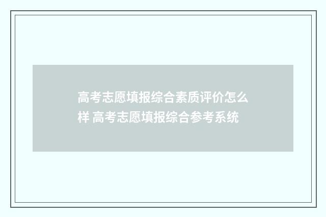 高考志愿填报综合素质评价怎么样 高考志愿填报综合参考系统