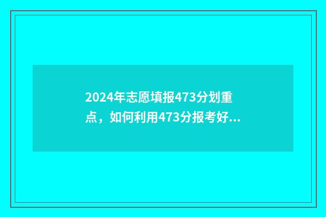 2024年志愿填报473分划重点,如何利用473分报考好大学 2024年志愿填报指南电子版