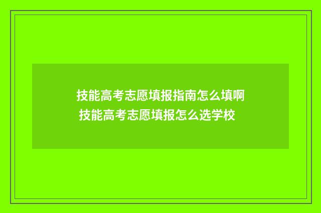 技能高考志愿填报指南怎么填啊 技能高考志愿填报怎么选学校