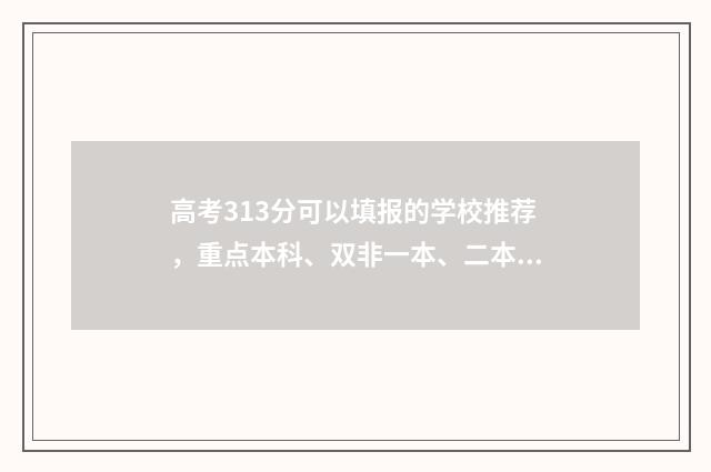 高考313分可以填报的学校推荐，重点本科、双非一本、二本院校有哪些？ 高考313分可以填什么专业