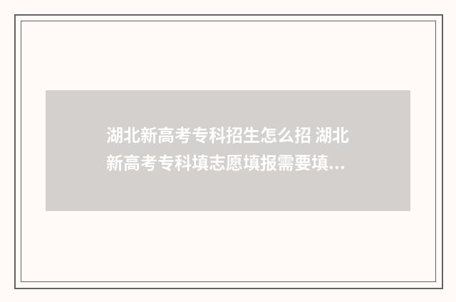湖北新高考专科招生怎么招 湖北新高考专科填志愿填报需要填服从调剂吗