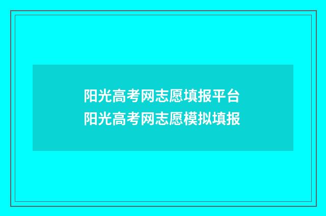 阳光高考网志愿填报平台 阳光高考网志愿模拟填报