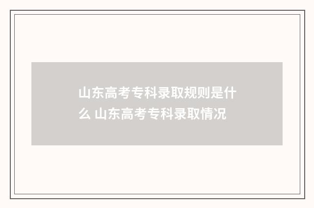 山东高考专科录取规则是什么 山东高考专科录取情况