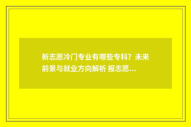 新志愿冷门专业有哪些专科？未来前景与就业方向解析 报志愿热门专业