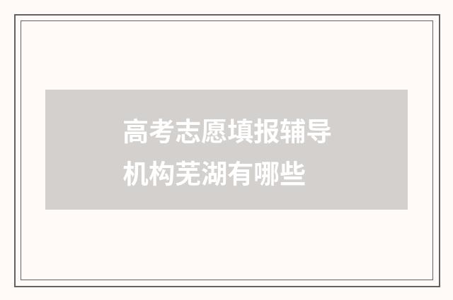 高考志愿填报辅导机构芜湖有哪些