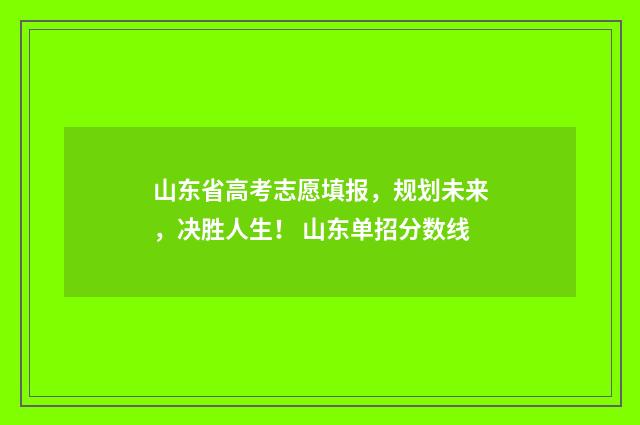 山东省高考志愿填报，规划未来，决胜人生！ 山东单招分数线