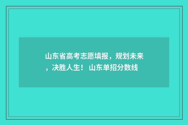 山东省高考志愿填报，规划未来，决胜人生！ 山东单招分数线