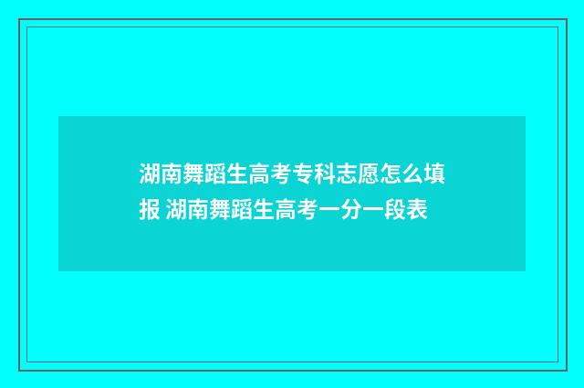 湖南舞蹈生高考专科志愿怎么填报 湖南舞蹈生高考一分一段表