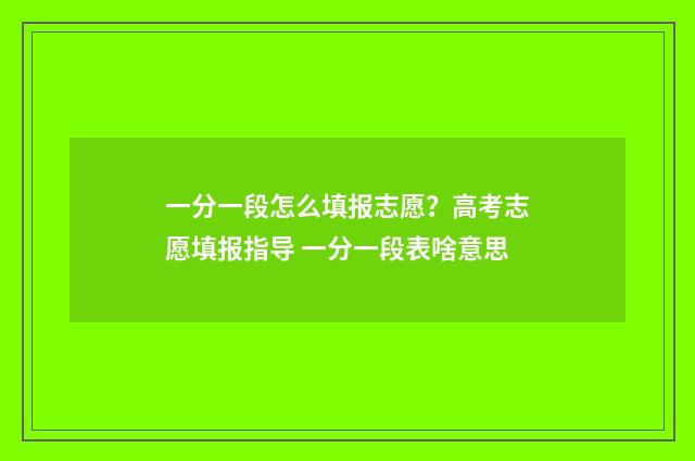 一分一段怎么填报志愿？高考志愿填报指导 一分一段表啥意思