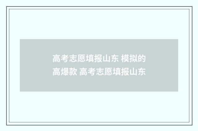 高考志愿填报山东 模拟的高爆款 高考志愿填报山东