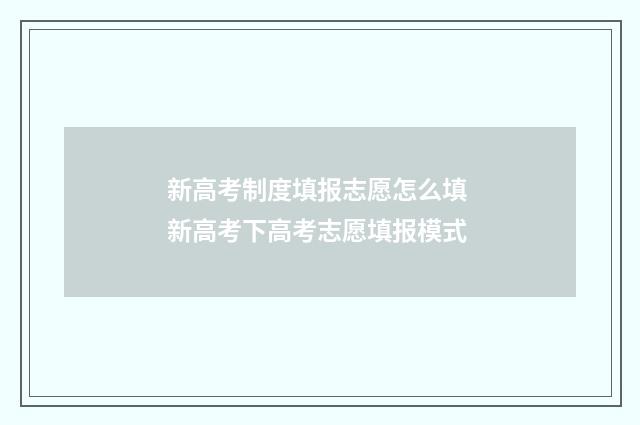 新高考制度填报志愿怎么填 新高考下高考志愿填报模式