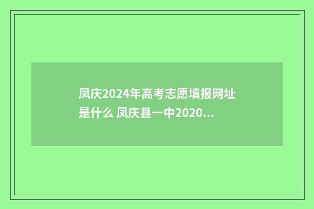 凤庆2024年高考志愿填报网址是什么 凤庆县一中2020高考成绩