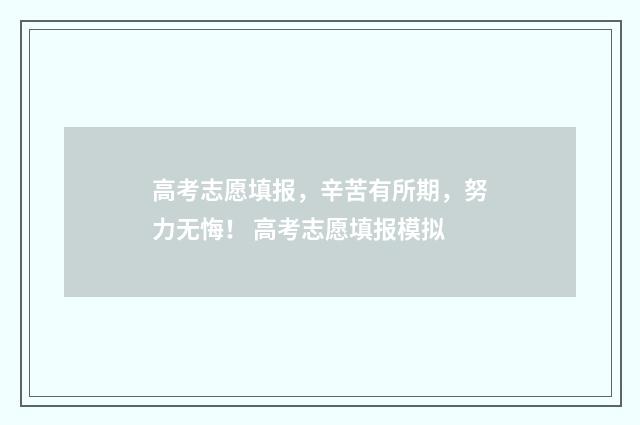 高考志愿填报，辛苦有所期，努力无悔！ 高考志愿填报模拟