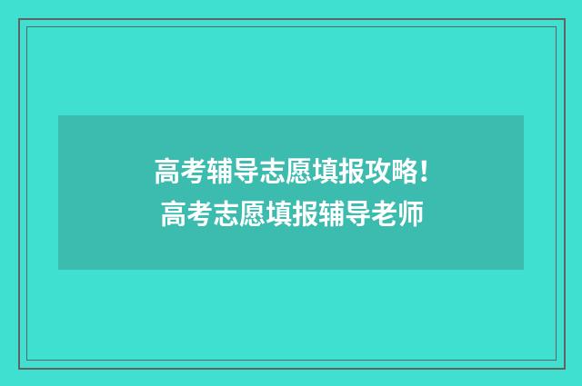 高考辅导志愿填报攻略！ 高考志愿填报辅导老师
