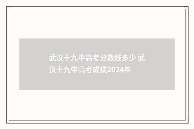 武汉十九中高考分数线多少 武汉十九中高考成绩2024年