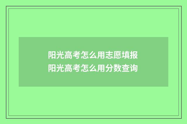 阳光高考怎么用志愿填报 阳光高考怎么用分数查询