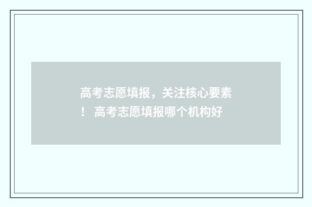 高考志愿填报，关注核心要素！ 高考志愿填报哪个机构好