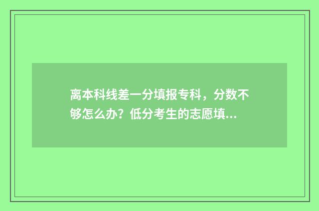 离本科线差一分填报专科，分数不够怎么办？低分考生的志愿填报攻略 离本科线差一分可以报本科学校吗