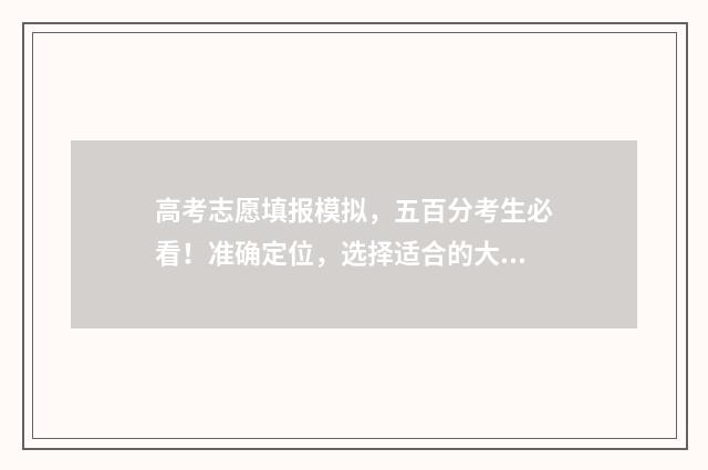 高考志愿填报模拟，五百分考生必看！准确定位，选择适合的大学和专业 高考志愿填报模拟视频
