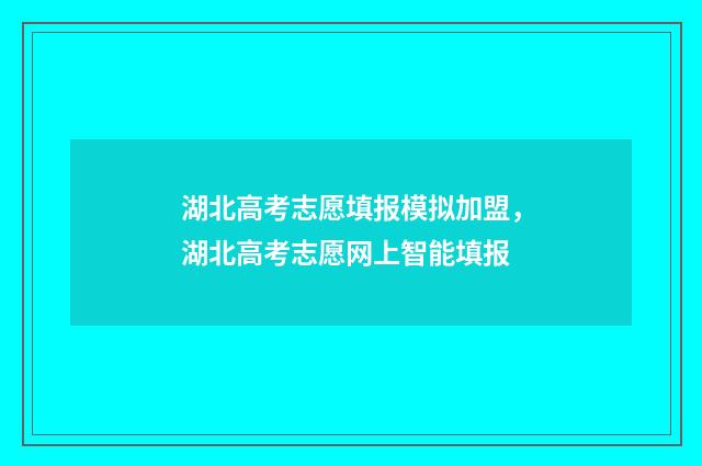 湖北高考志愿填报模拟加盟，湖北高考志愿网上智能填报