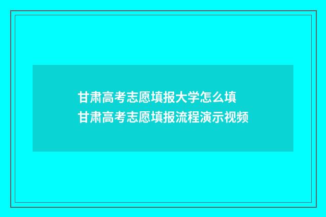 甘肃高考志愿填报大学怎么填 甘肃高考志愿填报流程演示视频