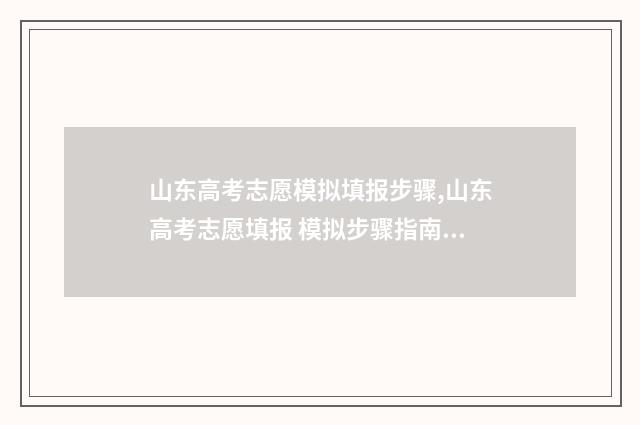 山东高考志愿模拟填报步骤,山东高考志愿填报 模拟步骤指南 山东高考志愿模式
