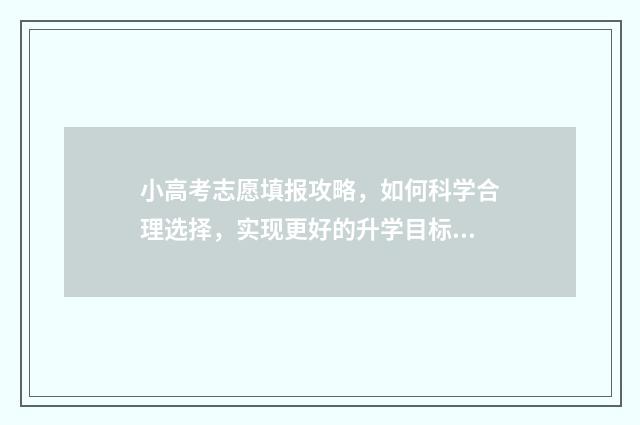 小高考志愿填报攻略，如何科学合理选择，实现更好的升学目标？ 小高考志愿填报入口