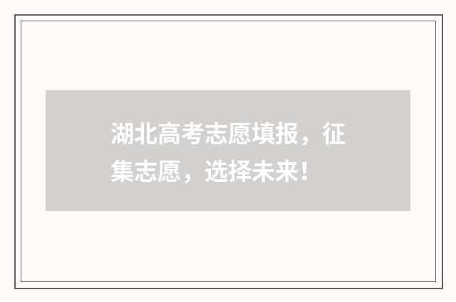 湖北高考志愿填报，征集志愿，选择未来！