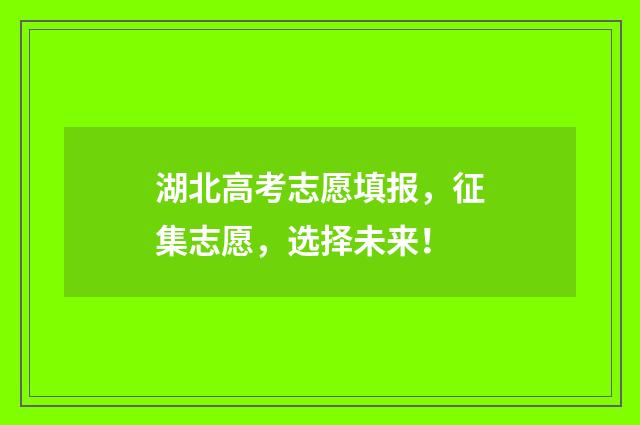 湖北高考志愿填报，征集志愿，选择未来！