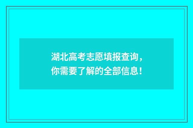 湖北高考志愿填报查询，你需要了解的全部信息！
