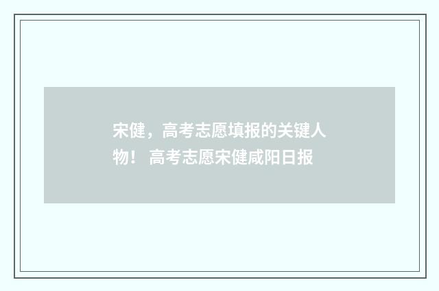 宋健，高考志愿填报的关键人物！ 高考志愿宋健咸阳日报