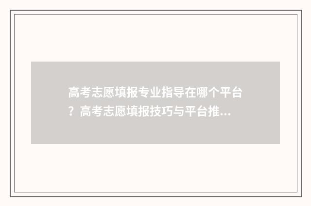 高考志愿填报专业指导在哪个平台？高考志愿填报技巧与平台推荐 高考志愿填报专业后面的数字