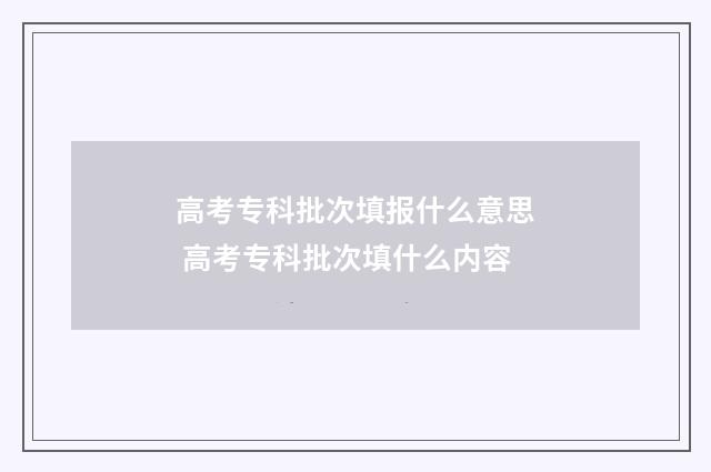 高考专科批次填报什么意思 高考专科批次填什么内容