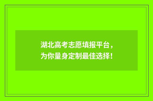 湖北高考志愿填报平台，为你量身定制最佳选择！