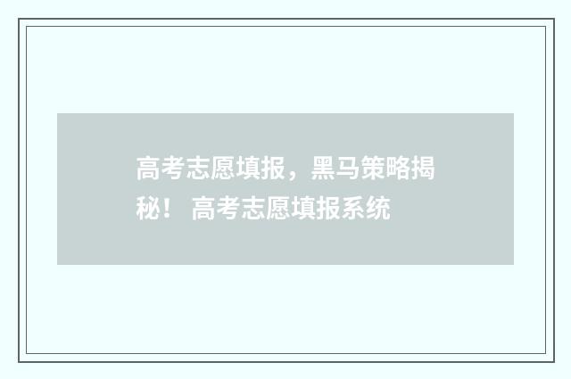 高考志愿填报,黑马策略揭秘! 高考志愿填报系统