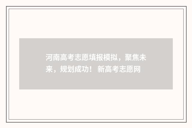 河南高考志愿填报模拟，聚焦未来，规划成功！ 新高考志愿网