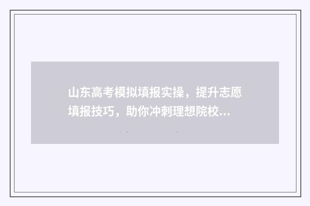 山东高考模拟填报实操，提升志愿填报技巧，助你冲刺理想院校！ 山东高考模拟填报流程