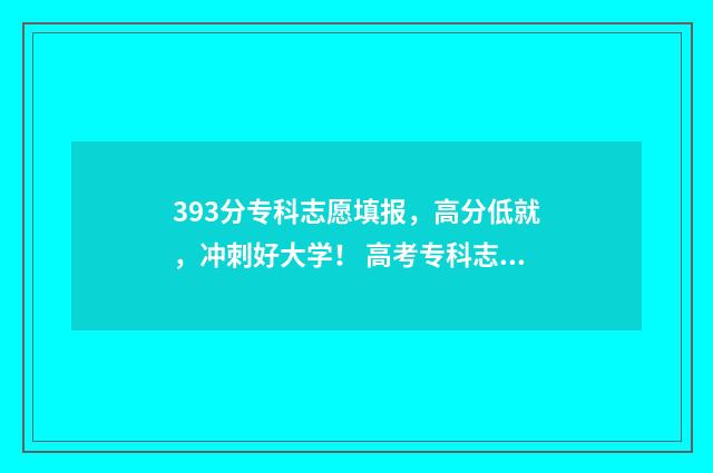 393分专科志愿填报,高分低就,冲刺好大学! 高考专科志愿录取