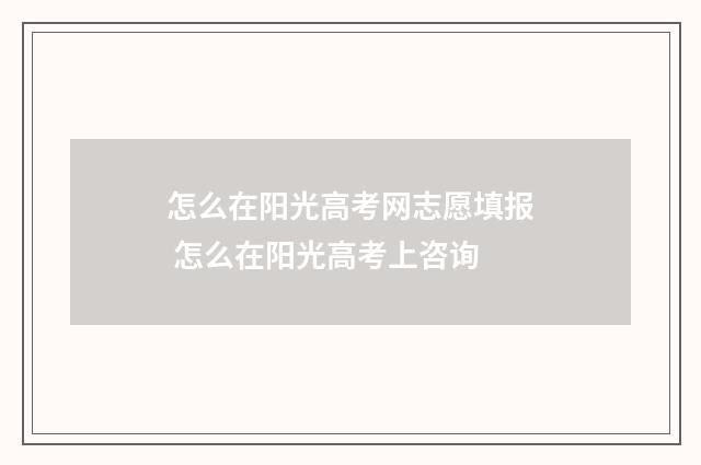 怎么在阳光高考网志愿填报 怎么在阳光高考上咨询