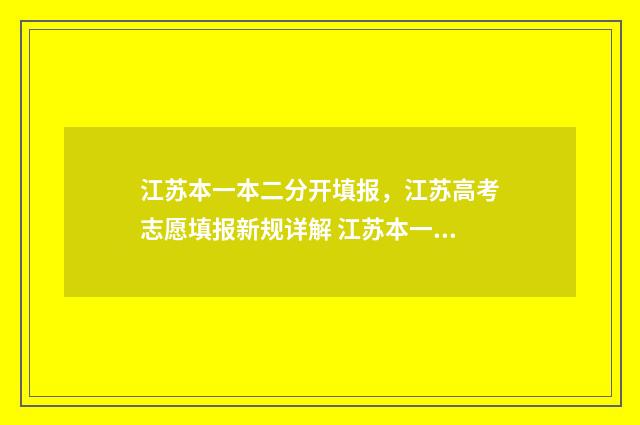 江苏本一本二分开填报，江苏高考志愿填报新规详解 江苏本一本二分数