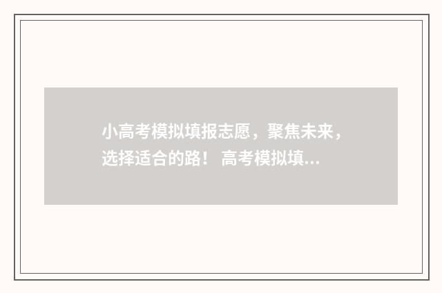 小高考模拟填报志愿，聚焦未来，选择适合的路！ 高考模拟填报系统