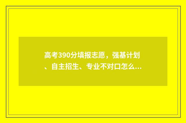 高考390分填报志愿，强基计划、自主招生、专业不对口怎么办？ 高考390分是几本