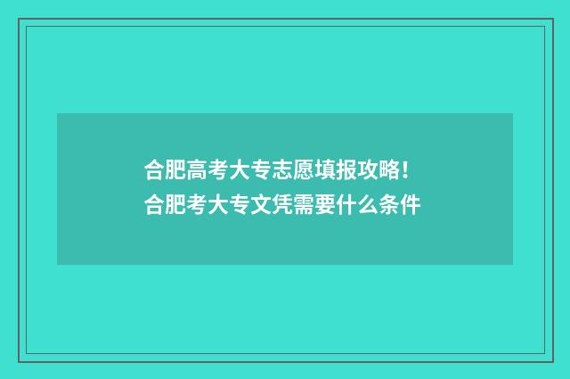 合肥高考大专志愿填报攻略！ 合肥考大专文凭需要什么条件