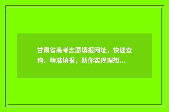 甘肃省高考志愿填报网址，快速查询、精准填报，助你实现理想大学梦！ 甘肃省本科线