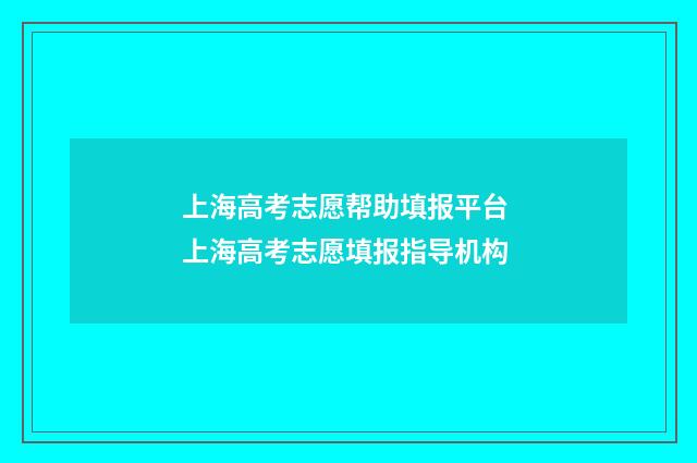上海高考志愿帮助填报平台 上海高考志愿填报指导机构