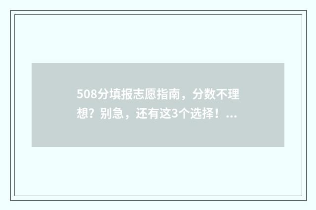 508分填报志愿指南，分数不理想？别急，还有这3个选择！ 508分可以报考哪些学校