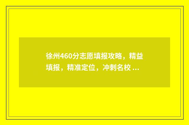 徐州460分志愿填报攻略，精益填报，精准定位，冲刺名校 徐州高考480分